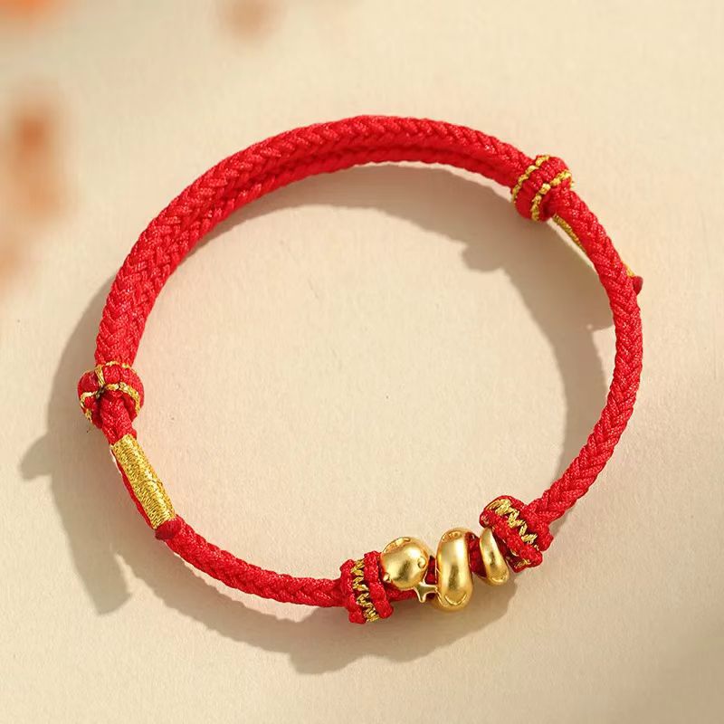 Tai Sui Snake Year Red String Good Luck Bracelet | Gold Plated