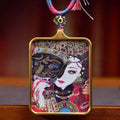 Tibetan Hand-Painted Dzambhala Past Life Thangka Amulet Necklace