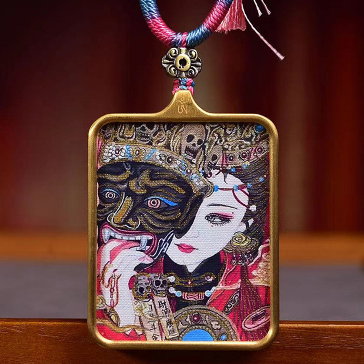 Tibetan Hand-Painted Dzambhala Past Life Thangka Amulet Necklace