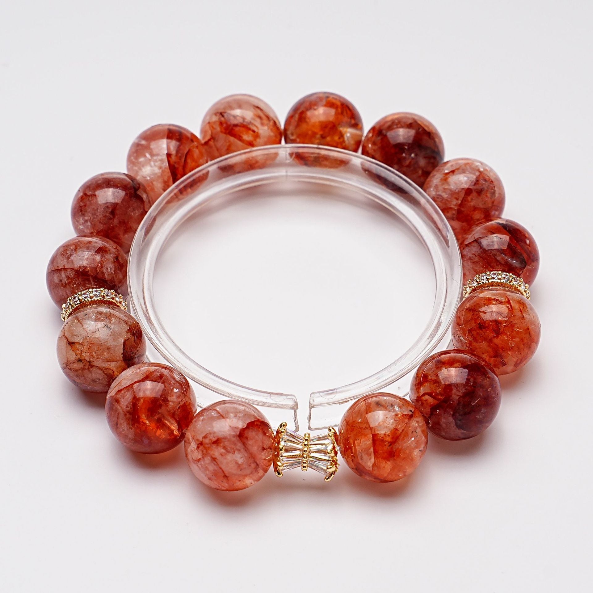 Red hematoid quartz crystal energy healing bracelet with gold spacer beads Taoist KaiGuang love attraction confidence spiritual jewelry