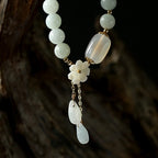 White Jade Floral Leaf Energy Bracelet | Natural Stone Feng Shui