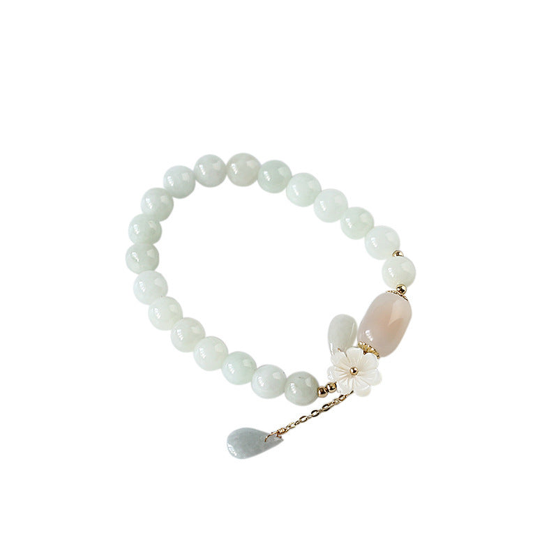 White Jade Floral Leaf Energy Bracelet | Natural Stone Feng Shui