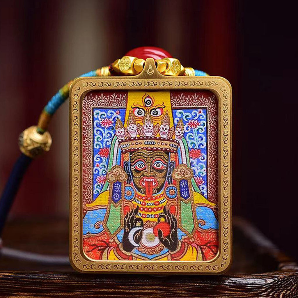 Tibetan Hand-Painted Dzambhala Thangka Amulet Necklace