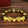 Black Obsidian Pixiu Bracelet - Wealth Guardian with Fortune Bead