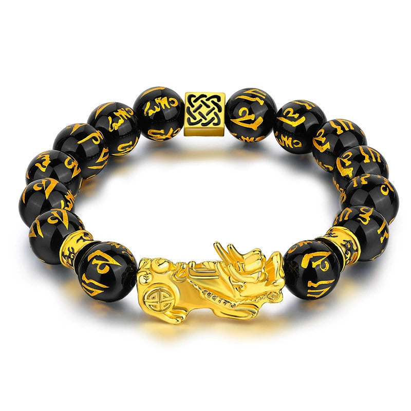 Black Obsidian Pixiu Protection Bracelet | 3D Guardian Wealth