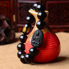 Obsidian Protection Bracelet | Carved Pendant Mantra Beads Feng Shui