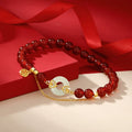 Peace Jade Clasp Red Bead Bracelet | 925 Sterling Silver Hetian
