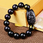 Obsidian Protection Bracelet | Carved Pendant Mantra Beads Feng Shui