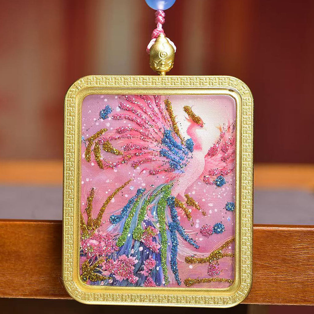 Tibetan Pink Phoenix Fire Thangka Amulet Rose Quartz Necklace