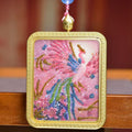 Tibetan Pink Phoenix Fire Thangka Amulet Rose Quartz Necklace