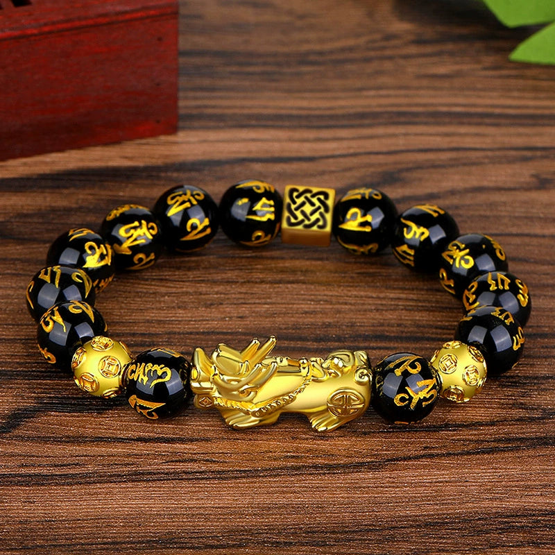 Black Obsidian Pixiu Protection Bracelet | 3D Guardian Wealth