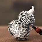 Hollow Lotus Gourd Peace Protection Pendant | Feng Shui Copper Silver