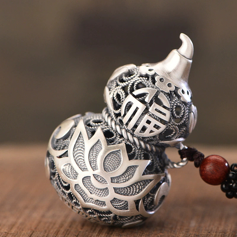 Hollow Lotus Gourd Peace Protection Pendant | Feng Shui Copper Silver