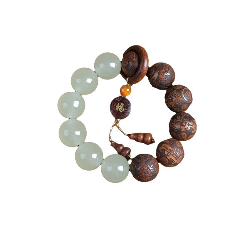 Taiji Yin-Yang Meditation Bracelet | White Tea Quartz Fu Pendant