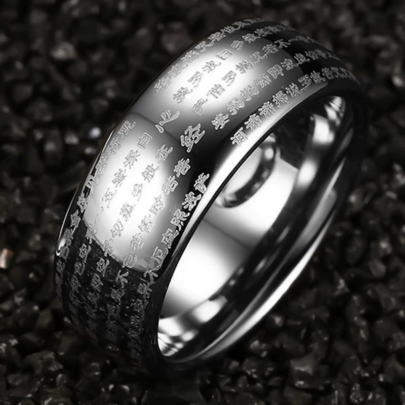 Rotating Heart Sutra Taoist Energy Activation Ring | Titanium Steel