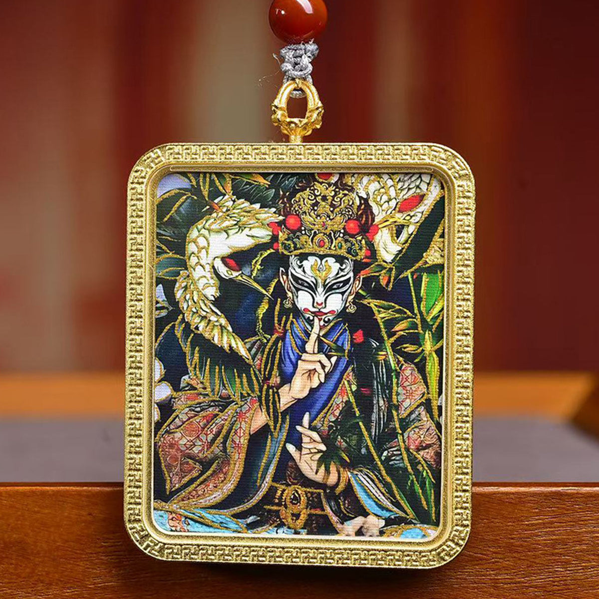 Tibetan White Crane Child Thangka Amulet Agate Turquoise Necklace