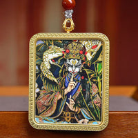 Tibetan White Crane Child Thangka Amulet Agate Turquoise Necklace