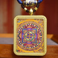 Tibetan Mandala Thangka Amulet - Agate Copper Vase Dzi Necklace