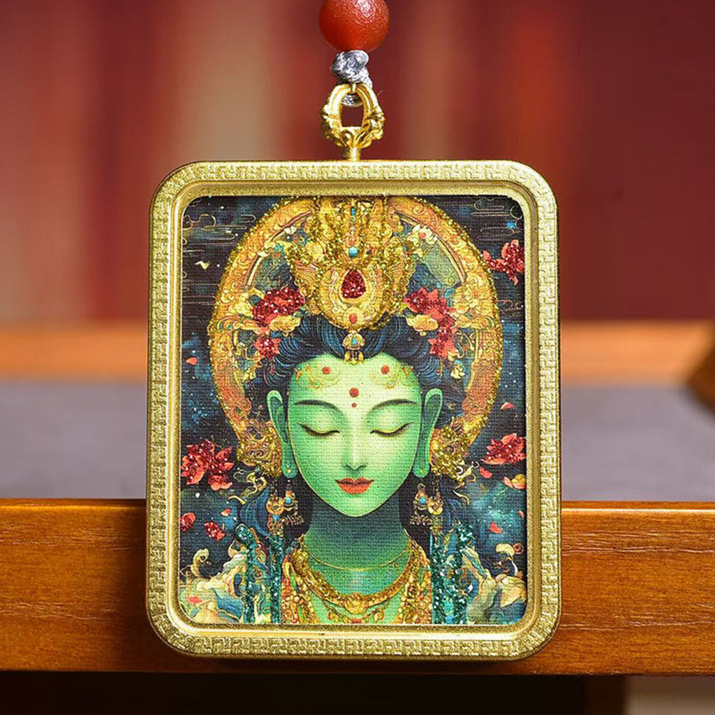 Tibetan Hand-Painted Green Tara Thangka Amulet Necklace