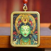 Tibetan Hand-Painted Green Tara Thangka Amulet Necklace