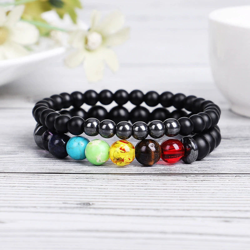 7 Chakra Amethyst Tiger Eye Bracelet | Energy Healing Jewelry