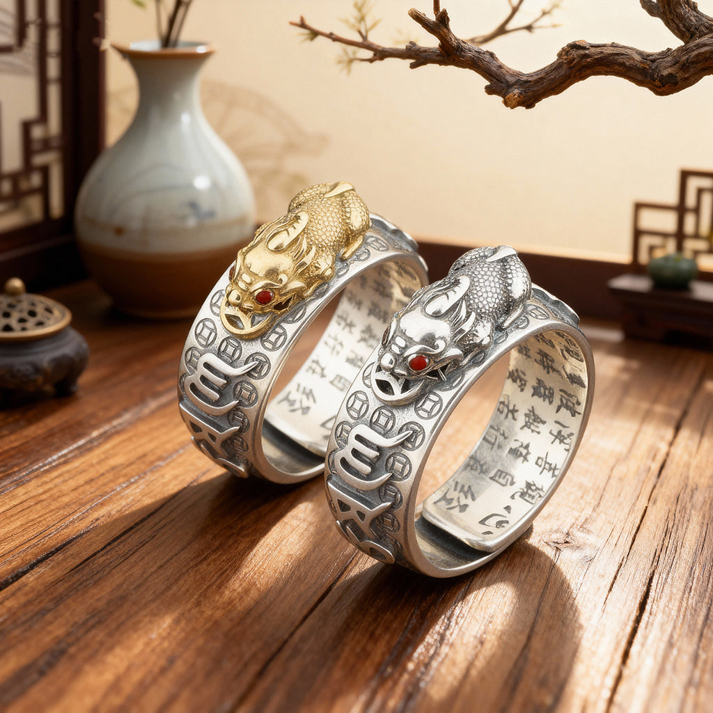 Sterling Silver Pixiu Ring | Taoist KaiGuang Wealth Fortune Talisman