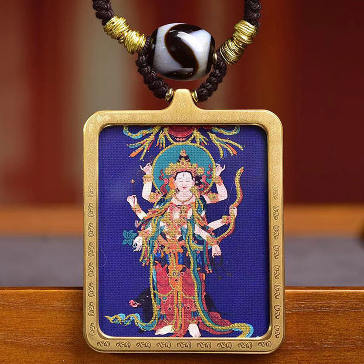 Tibetan Marici Deity Thangka Amulet Dzi Turquoise Necklace