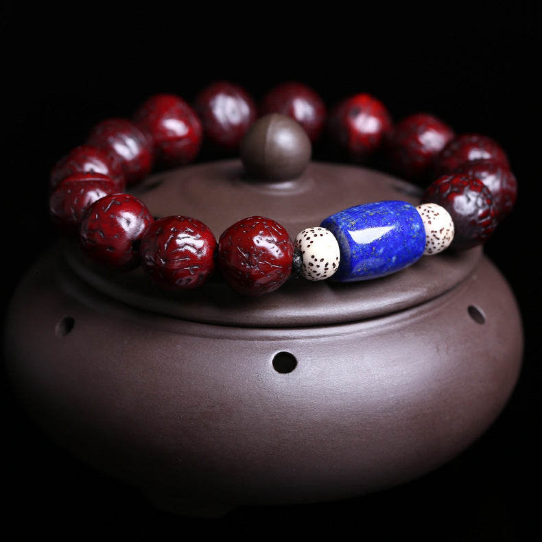 High Gloss Nepal Phoenix Eye Bodhi Bracelet with Royal Blue Lapis Lazuli Accents(2)