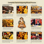 Taoist Kaiguang ceremony process at Longhu Mountain showing spiritual activation of protection bracelet for energy enhancement and blessing