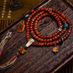 Tibetan Vintage Camel Bone Barrel Beads Prayer Bracelet - Meteorite Sherpa Agate