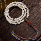 Tibetan Yak Bone Prayer Beads - Vintage Copper Swastika Inlay