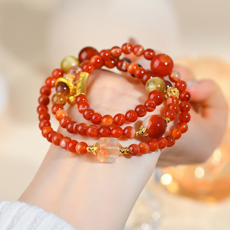 Three-Layer Agate Lotus Root Meditation Energy Bracelet | Natural