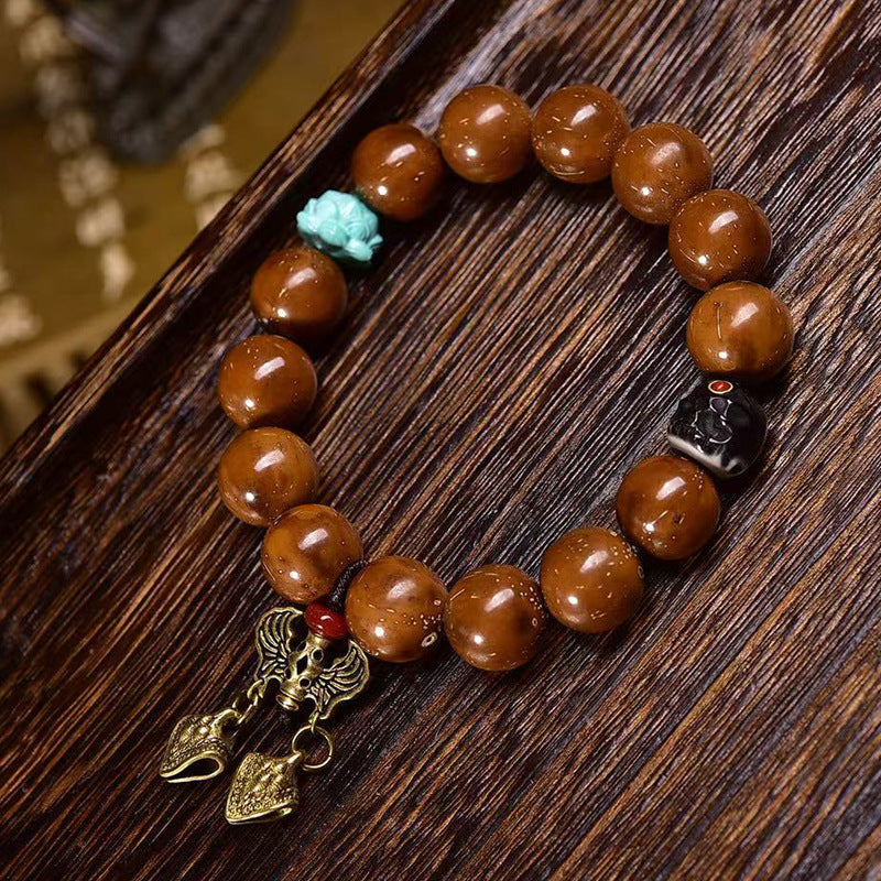 Purple Gold Rat Three Eye Bodhi Bracelet Angel Wing Charm