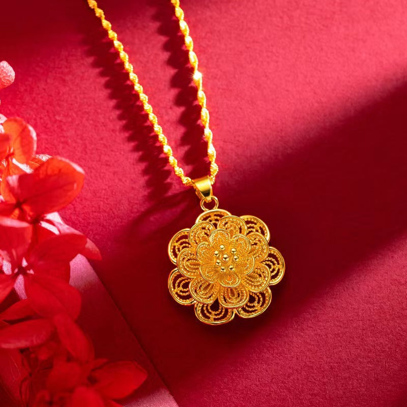 Golden Blossoming Prosperity Energy Pendant Necklace | Feng Shui
