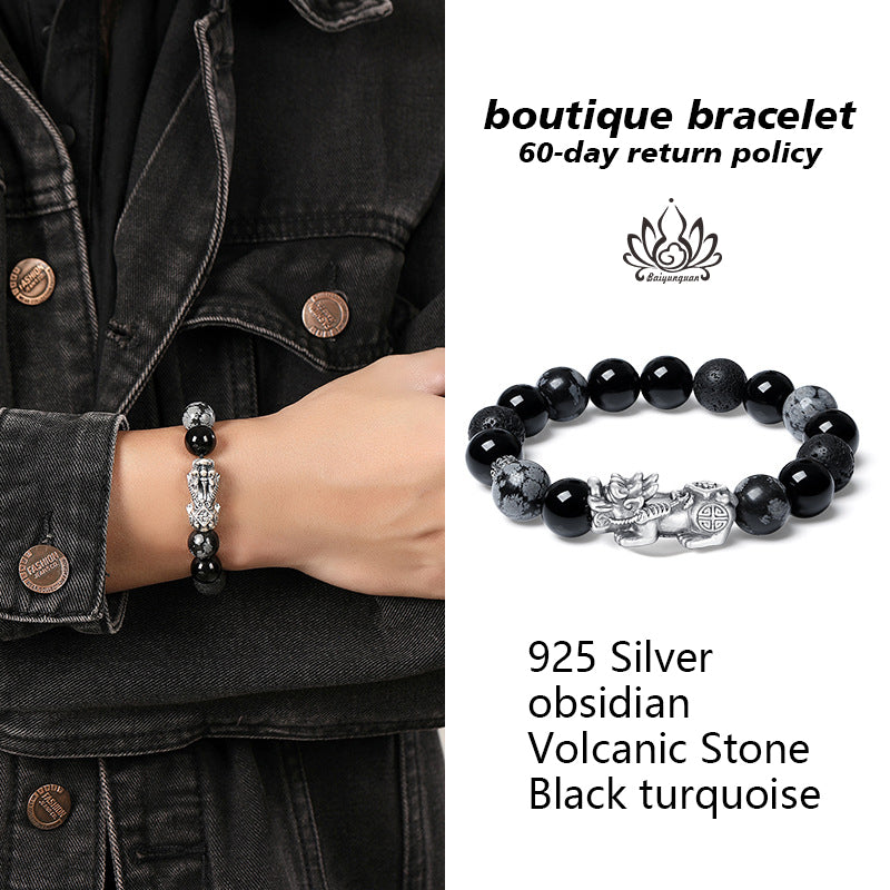 Wealth Guardian Black Obsidian Pixiu Activation Bracelet | Natural Stone