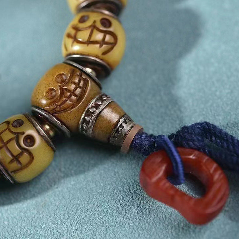 Camel Bone Happy Buddha Triple Wrap Bracelet Vajra Bell Charm