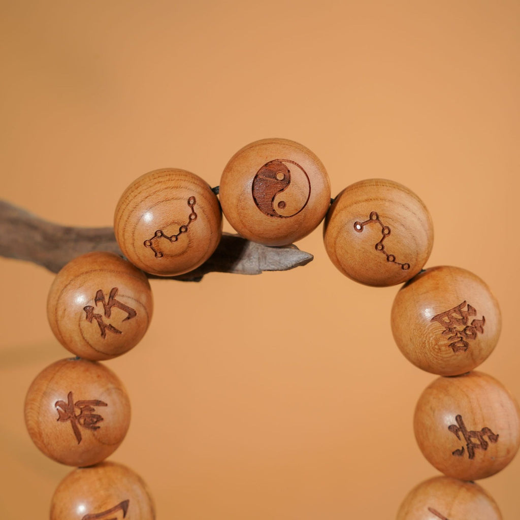 Nine Word Mantra Peach Wood Protection Beads
