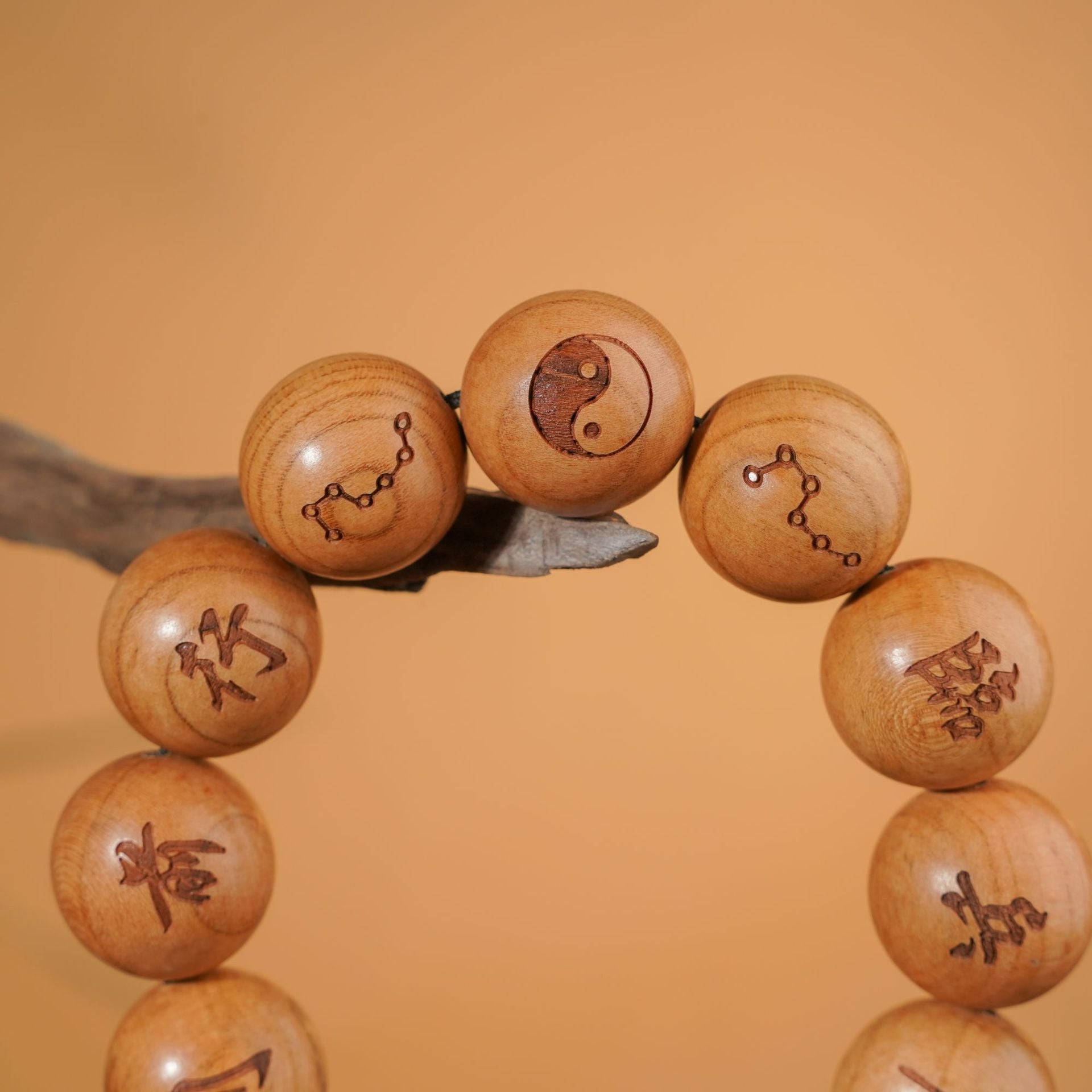 Nine Word Mantra Peach Wood Protection Beads