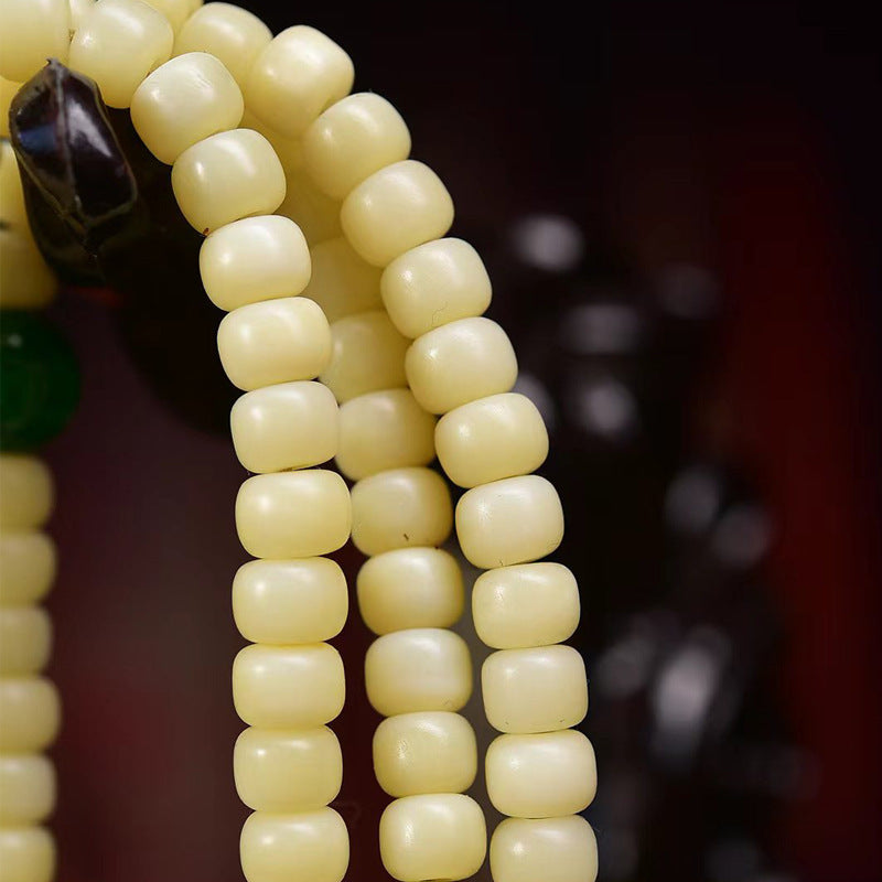 Tibetan Chicken Oil Yellow Camel Bone Prayer Beads - Turquoise