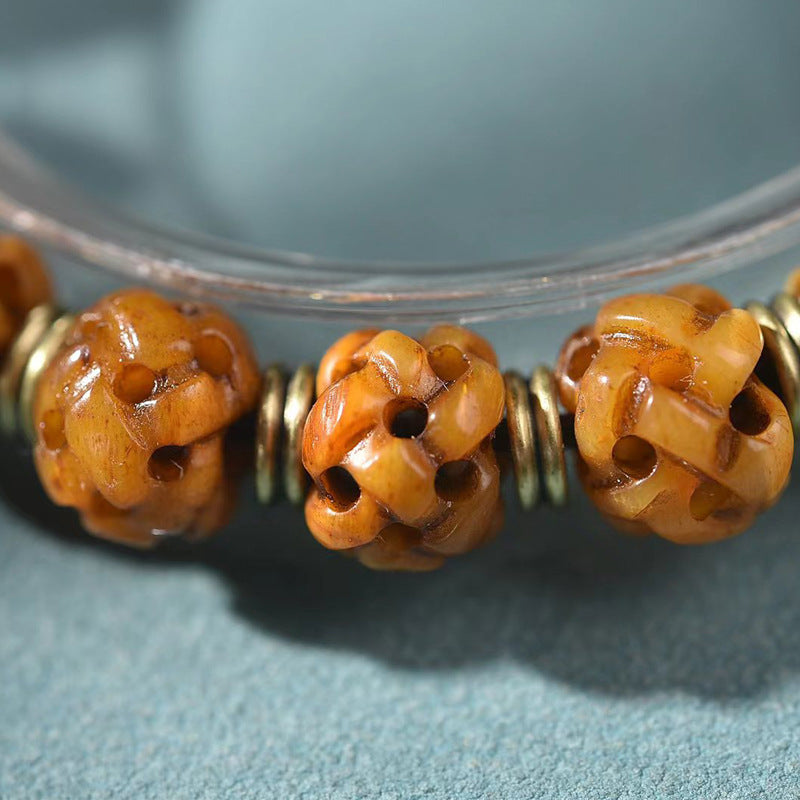 Camel Bone Hollow Carved Bracelet Glass Guru Beads Dice Charm