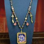 Tibetan Hand-Painted Thangka Nine-Tailed Fox Amulet Necklace
