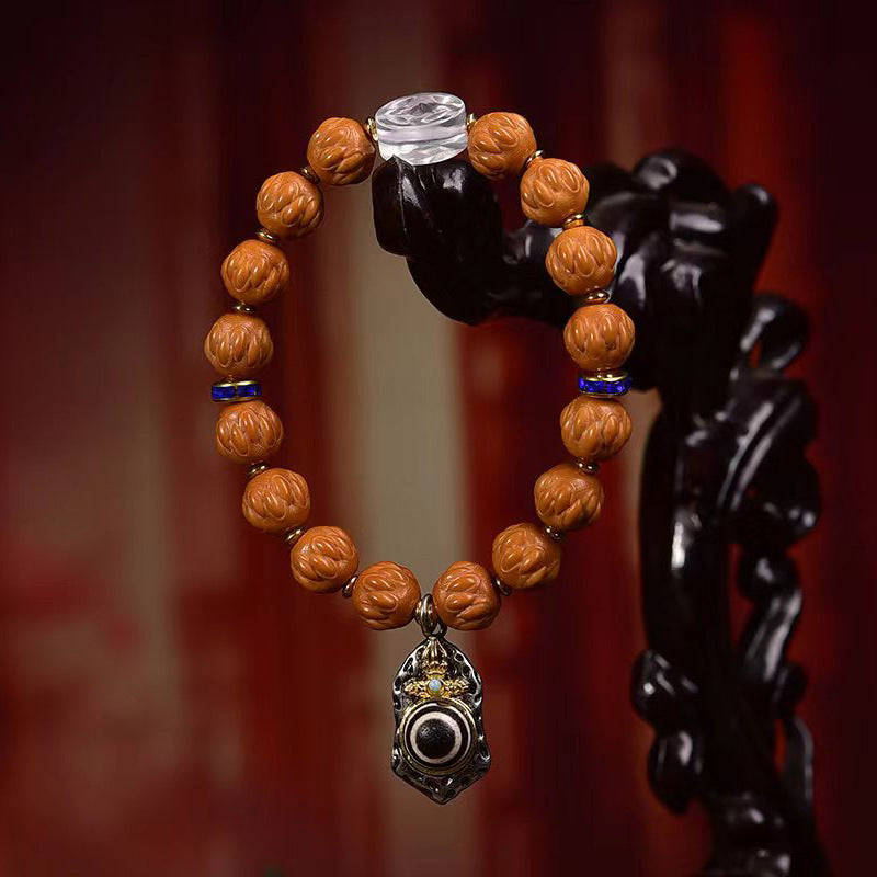 Monkey Head Bodhi Seed Bracelet Evil Eye Dzi Crystal Charm