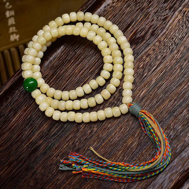 Tibetan Chicken Oil Yellow Camel Bone Prayer Beads - Turquoise