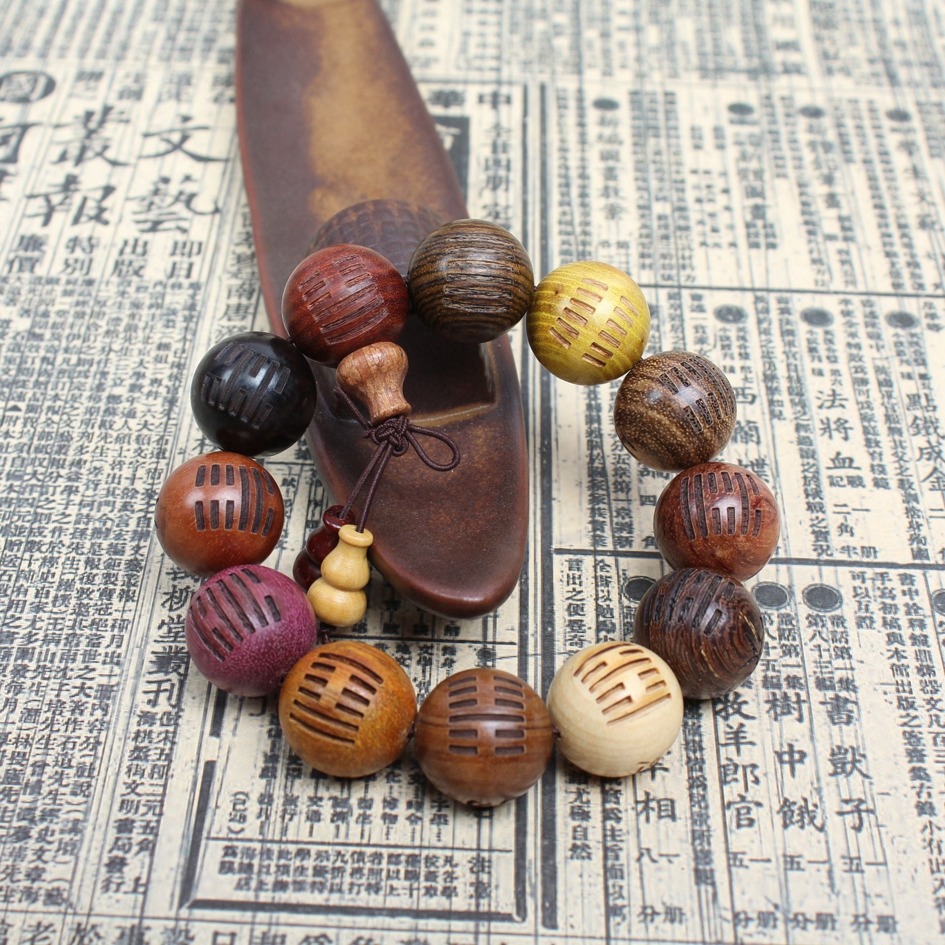 64 Hexagrams I Ching Multi Wood Fortune Bracelet