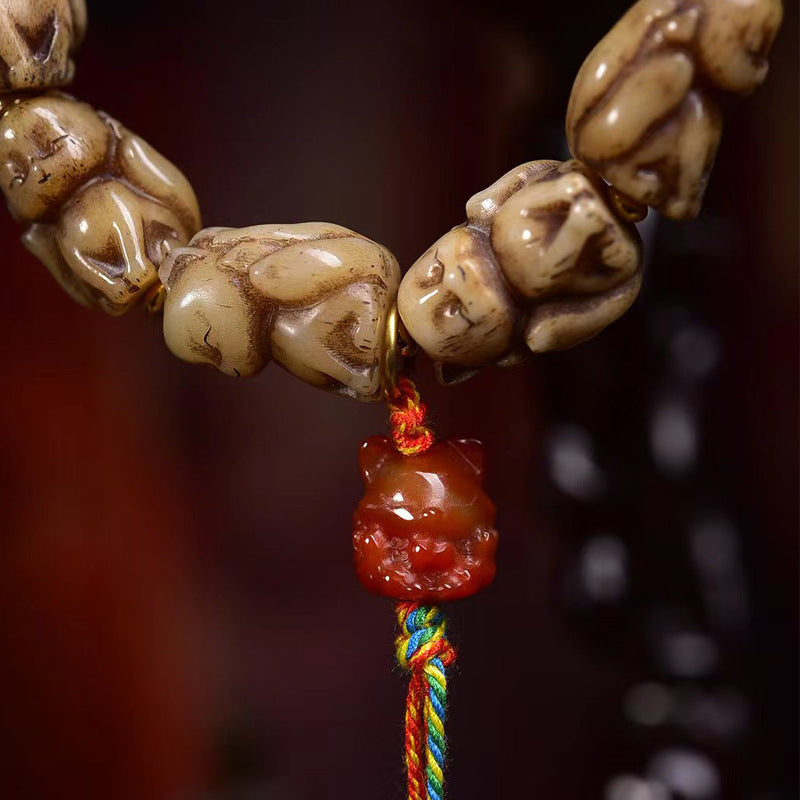 Bone Carved Fox Bracelet Red Agate Fox Tassel Charm