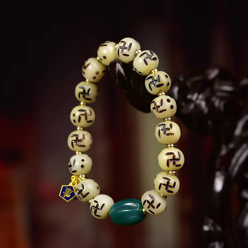 Swastika Carved Bone Bracelet Cloisonne Gau Box Turquoise