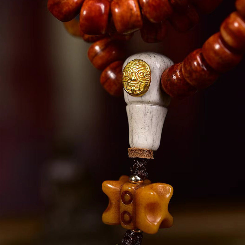 Tibetan Vintage Camel Bone Barrel Beads Prayer Bracelet - Meteorite Sherpa Agate