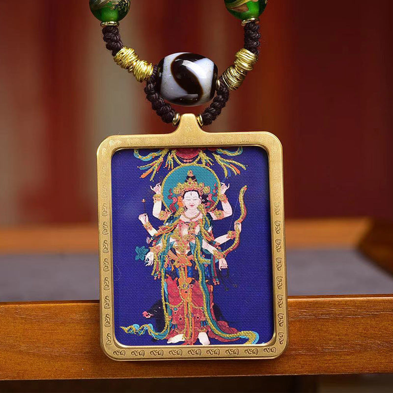Tibetan Marici Deity Thangka Amulet Dzi Turquoise Necklace