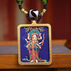 Tibetan Marici Deity Thangka Amulet Dzi Turquoise Necklace