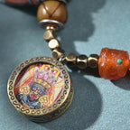 Carved Camel Bone Bracelet Silver Thangka Agate Charm